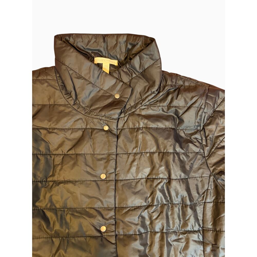 Eileen Fisher Women's Quilted Puffer Jacket L Black Snap Front Stand Collar - Picture 4 of 7